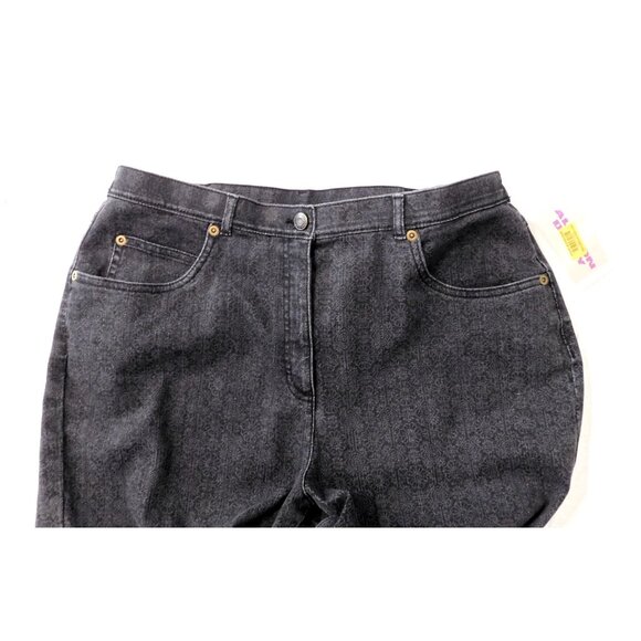 Allison Daley Womens Denim Pants Size 14 Black Floral Print Stretch - Picture 6 of 7